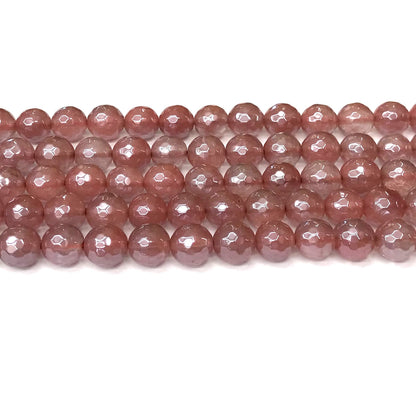 CQU337 Cherry Quartz Beads Electroplated Faceted Round 10mm 15" Strand