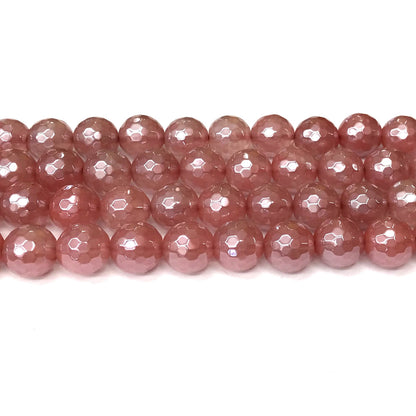 CQU338 Cherry Quartz Beads Electroplated Faceted Round 12mm 15" Strand