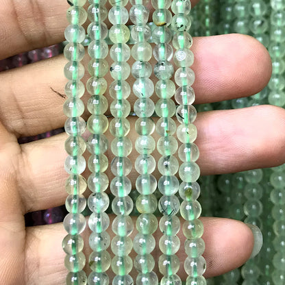 CQU350 Green Rutilated Quartz Beads Smooth Round 4mm 15" Strand