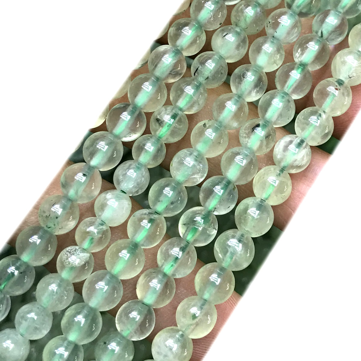 CQU351 Green Rutilated Quartz Beads Smooth Round 6mm 15" Strand