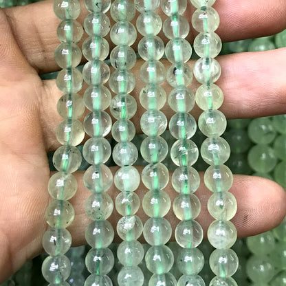 CQU351 Green Rutilated Quartz Beads Smooth Round 6mm 15" Strand