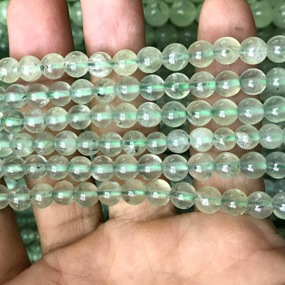 CQU351 Green Rutilated Quartz Beads Smooth Round 6mm 15" Strand