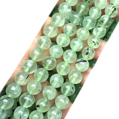 CQU352 Green Rutilated Quartz Beads Smooth Round 8mm 15" Strand