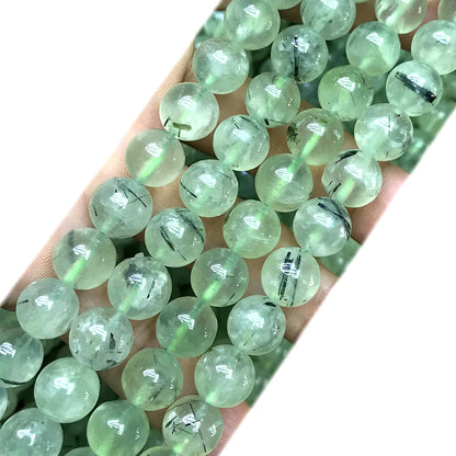 CQU353 Green Rutilated Quartz Beads Smooth Round 10mm 15" Strand