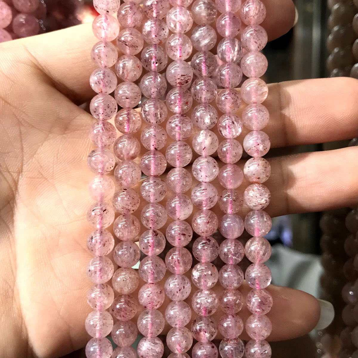 CQU356 Strawberry Quartz Beads Smooth Round 6mm 15" Strand