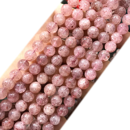 CQU357 Strawberry Quartz Beads Smooth Round 8mm 15" Strand