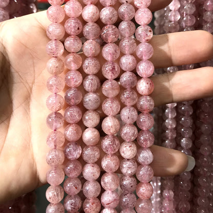 CQU357 Strawberry Quartz Beads Smooth Round 8mm 15" Strand