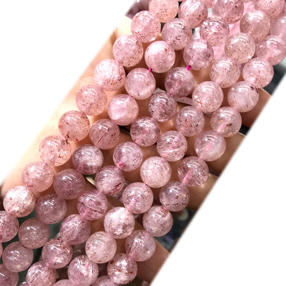 CQU358 Strawberry Quartz Beads Smooth Round 10mm 15" Strand