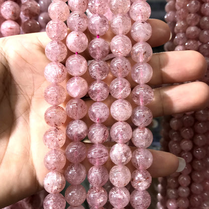 CQU358 Strawberry Quartz Beads Smooth Round 10mm 15" Strand