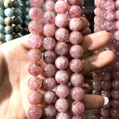 CQU359 Strawberry Quartz Beads Smooth Round 12mm 15" Strand