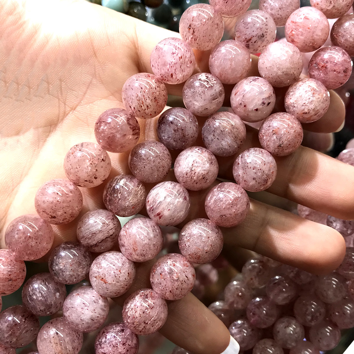 CQU359 Strawberry Quartz Beads Smooth Round 12mm 15" Strand