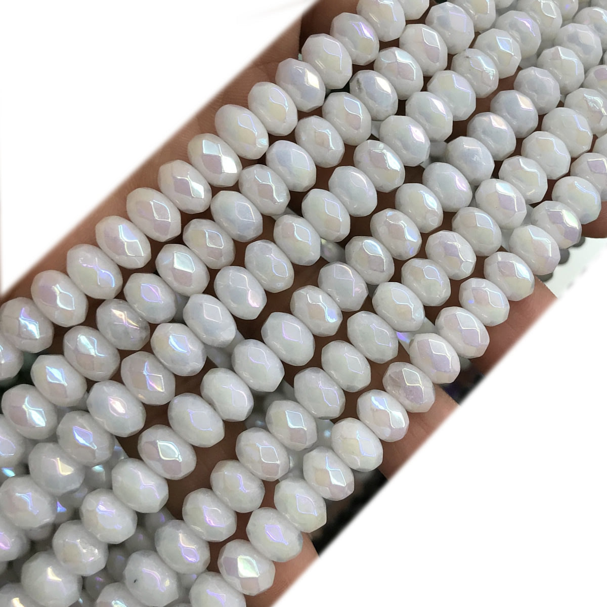 CRB01 White Jade Beads Electroplated Faceted Rondelle 5x8mm 15" Strand