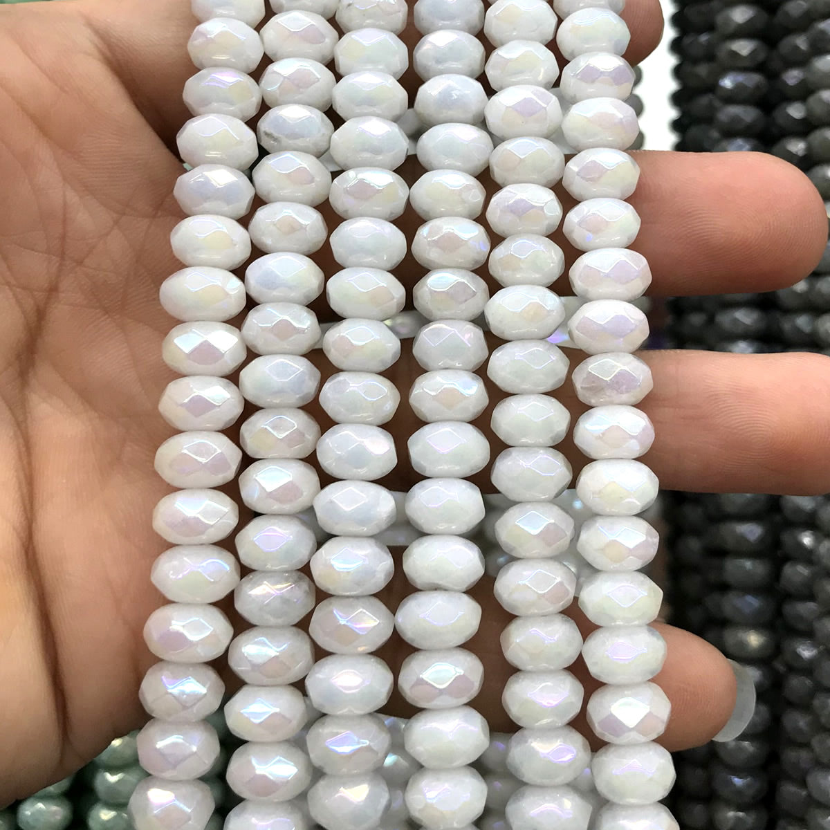 CRB01 White Jade Beads Electroplated Faceted Rondelle 5x8mm 15" Strand