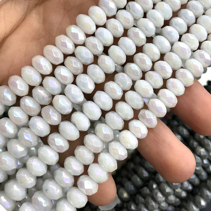 CRB01 White Jade Beads Electroplated Faceted Rondelle 5x8mm 15" Strand