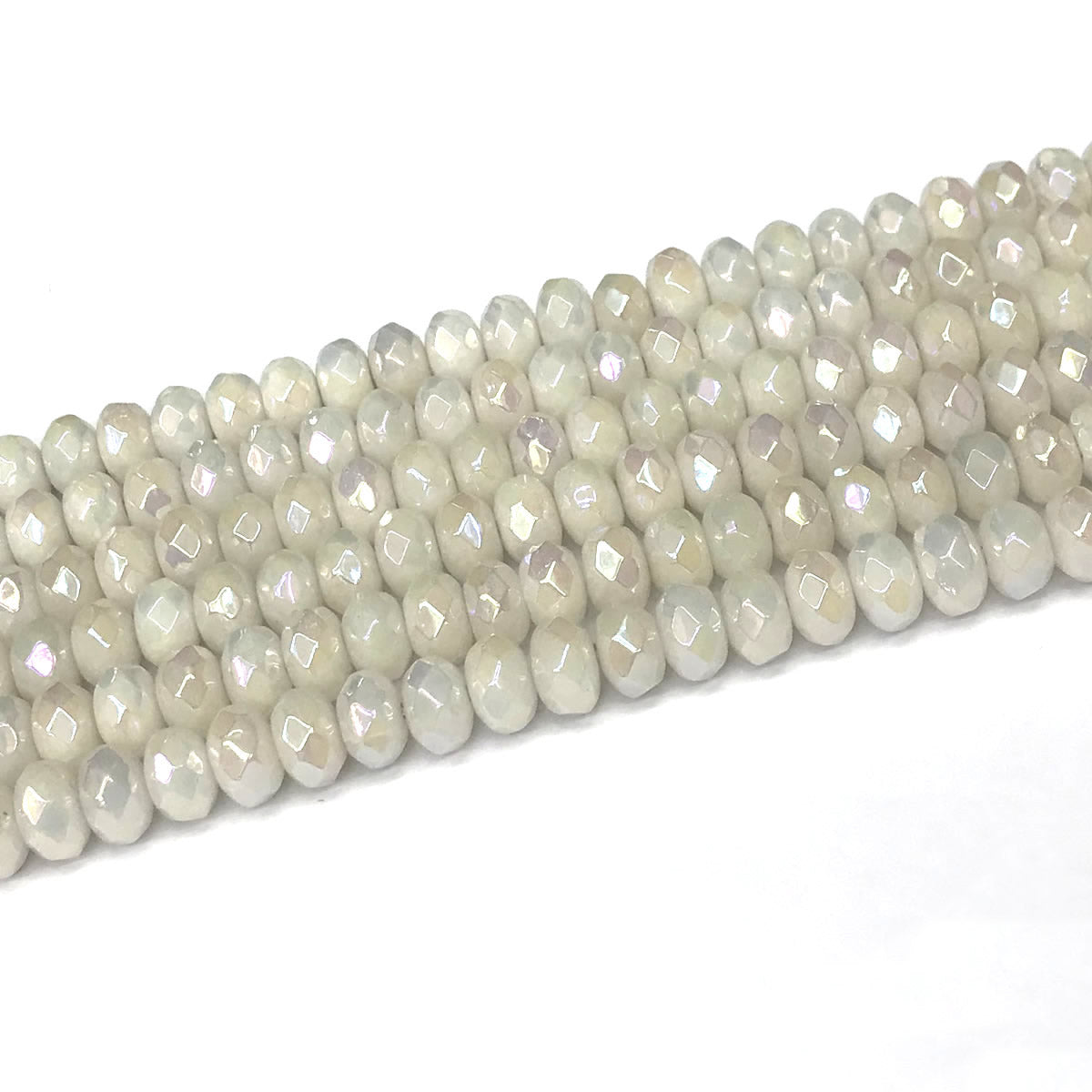 CRB01 White Jade Beads Electroplated Faceted Rondelle 5x8mm 15" Strand