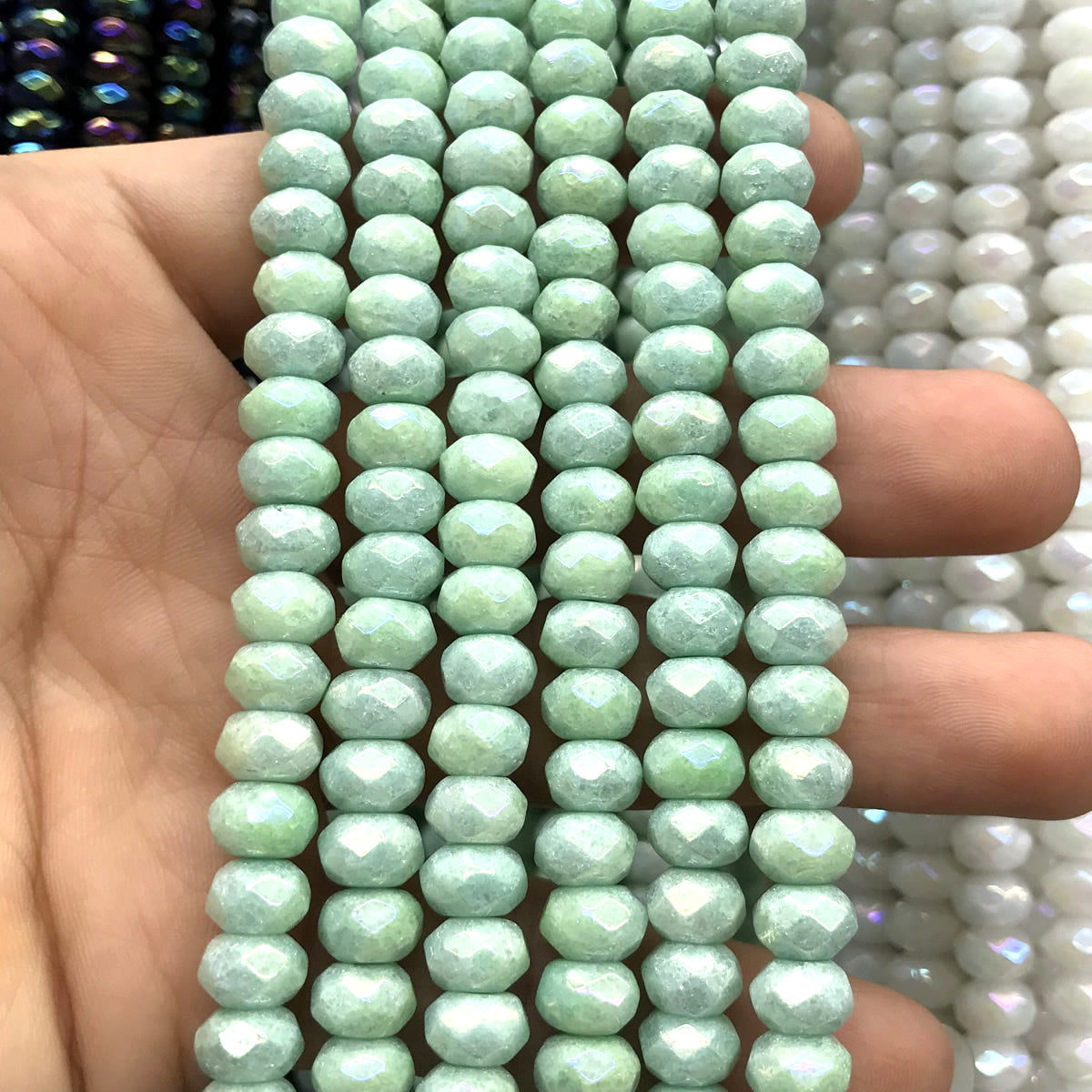 CRB02 Imitation Amazonite Beads Electroplated Faceted Rondelle 5x8mm 15" Strand