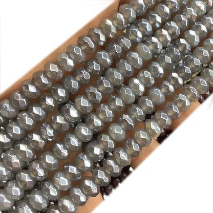 CRB06 Grey Agate Beads Electroplated Faceted Rondelle 5x8mm 15" Strand