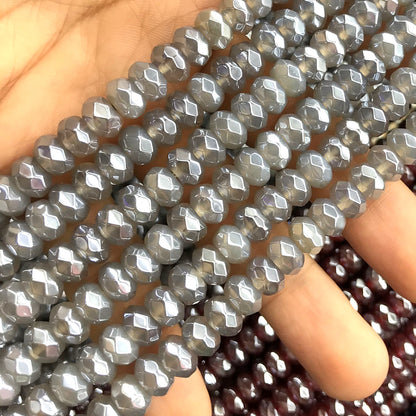 CRB06 Grey Agate Beads Electroplated Faceted Rondelle 5x8mm 15" Strand