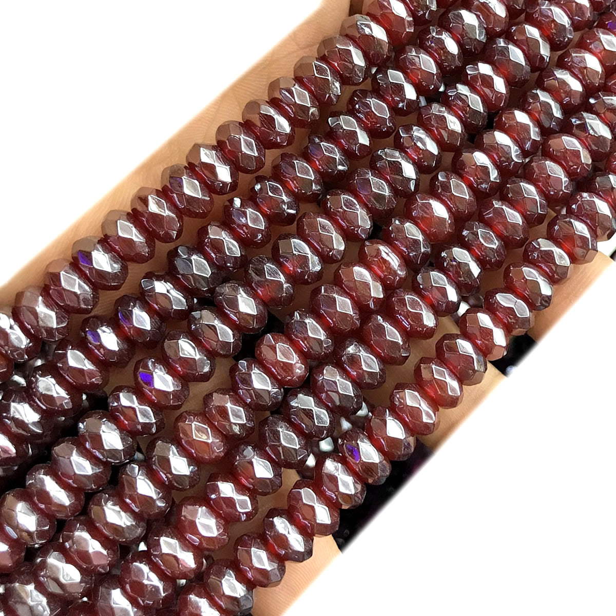 CRB07 Red Agate Beads Electroplated Faceted Rondelle 5x8mm 15" Strand