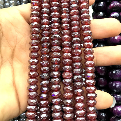 CRB07 Red Agate Beads Electroplated Faceted Rondelle 5x8mm 15" Strand