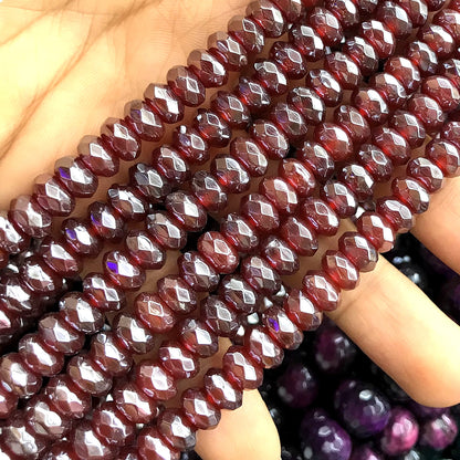 CRB07 Red Agate Beads Electroplated Faceted Rondelle 5x8mm 15" Strand