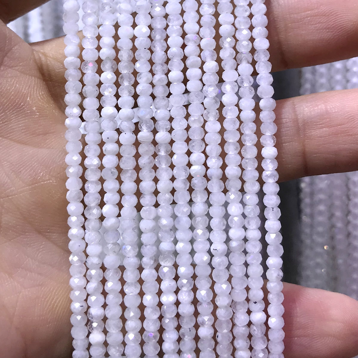 CRB08 White Moonstone Beads Faceted Rondelle 2x3mm 15" Strand