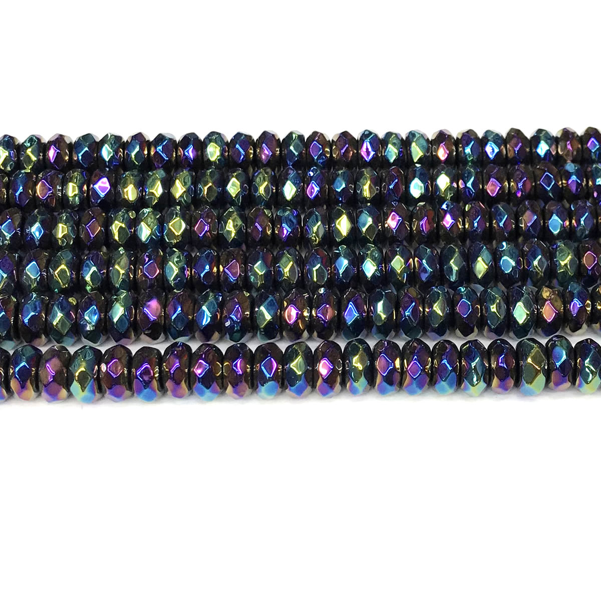 CRB09 Black Agate Beads AB-Color Electroplated Faceted Rondelle 5x8mm 15" Strand