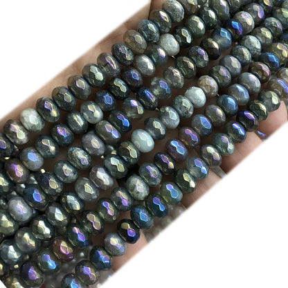 CRB10 Labradorite Beads AB-Color Electroplated Faceted Rondelle 5x8mm 15" Strand