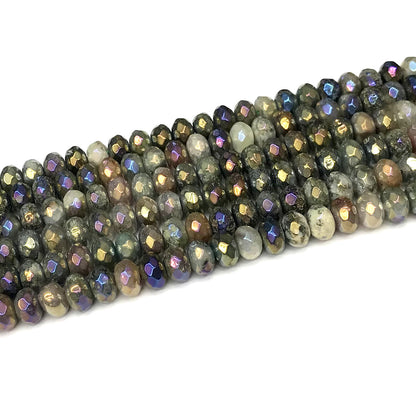 CRB10 Labradorite Beads AB-Color Electroplated Faceted Rondelle 5x8mm 15" Strand