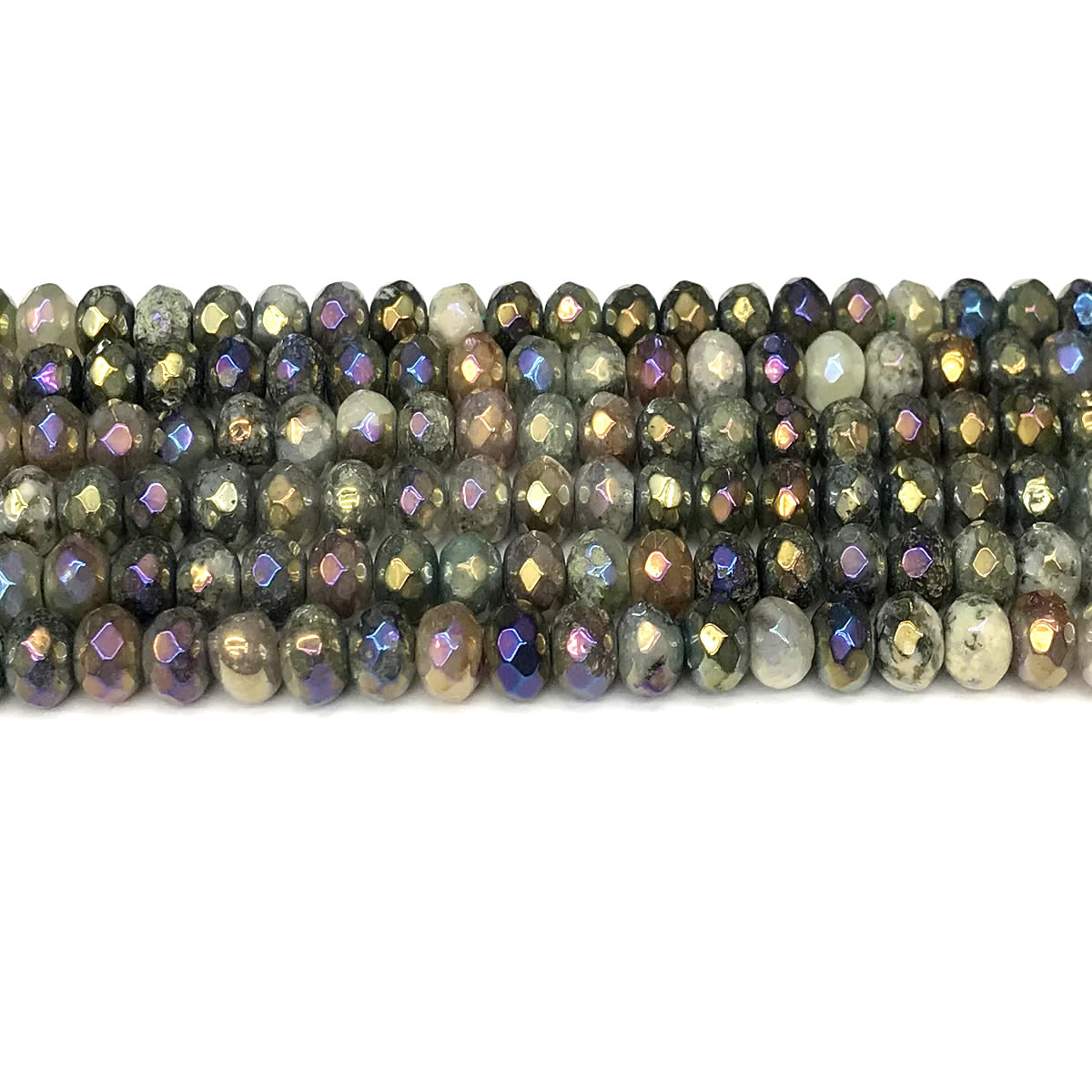 CRB10 Labradorite Beads AB-Color Electroplated Faceted Rondelle 5x8mm 15" Strand