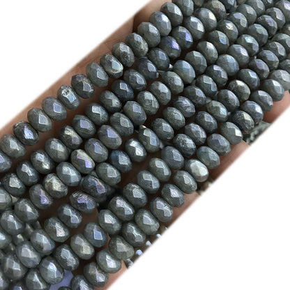 CRB11 Labradorite Beads Electroplated Faceted Rondelle 5x8mm 15" Strand