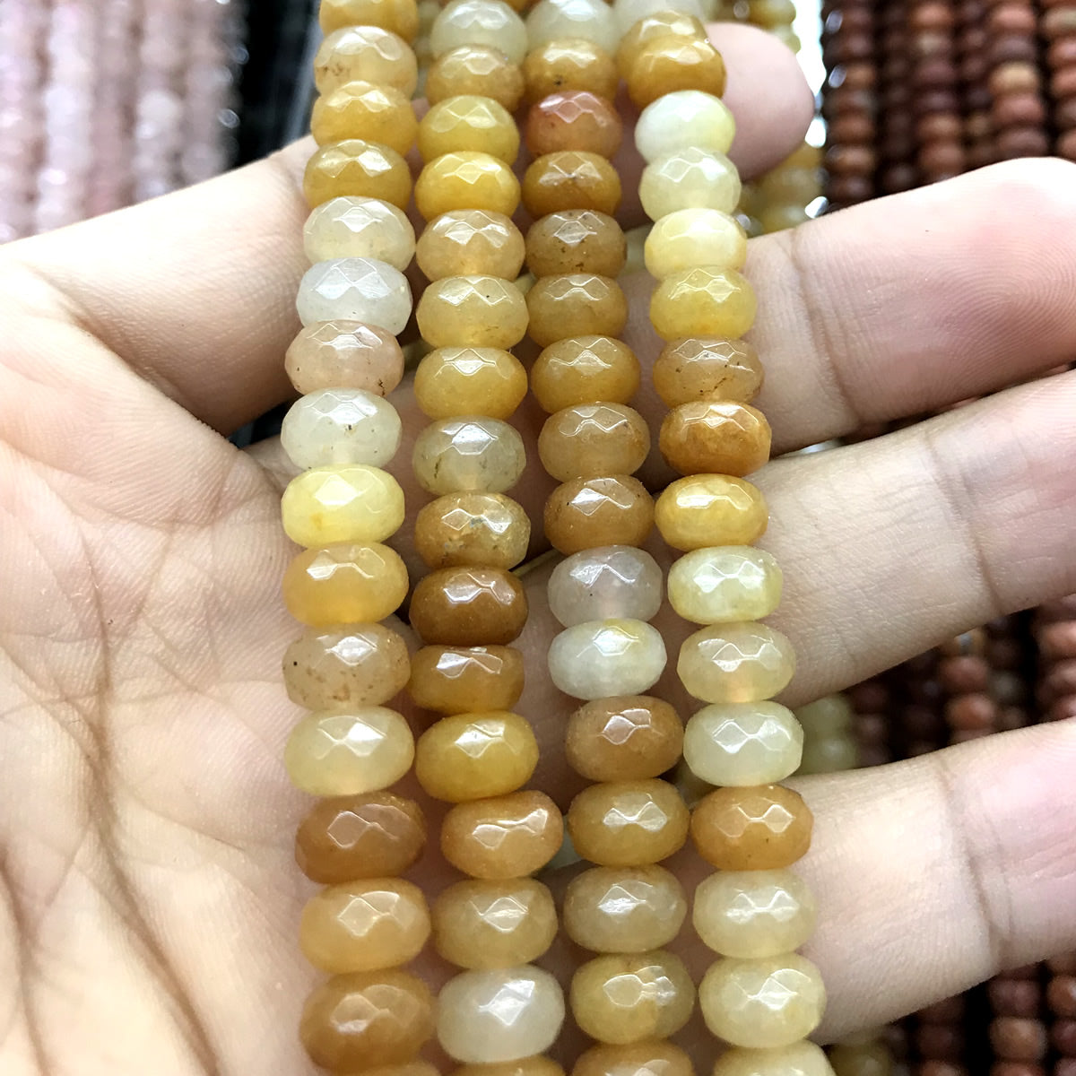 CRB113 Yellow Aventurine Jade Beads Faceted Rondelle 5x8mm 15" Strand