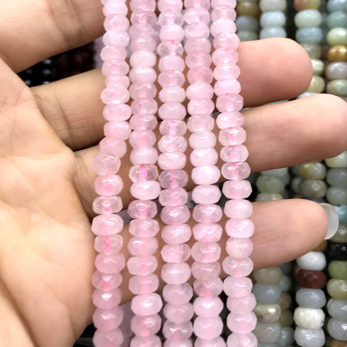 CRB116 Rose Quartz Beads Faceted Rondelle 4x6mm 15" Strand