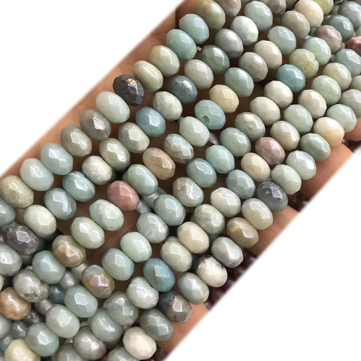 CRB12 Amazonite Beads Electroplated Faceted Rondelle 5x8mm 15" Strand