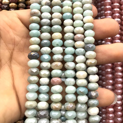 CRB12 Amazonite Beads Electroplated Faceted Rondelle 5x8mm 15" Strand