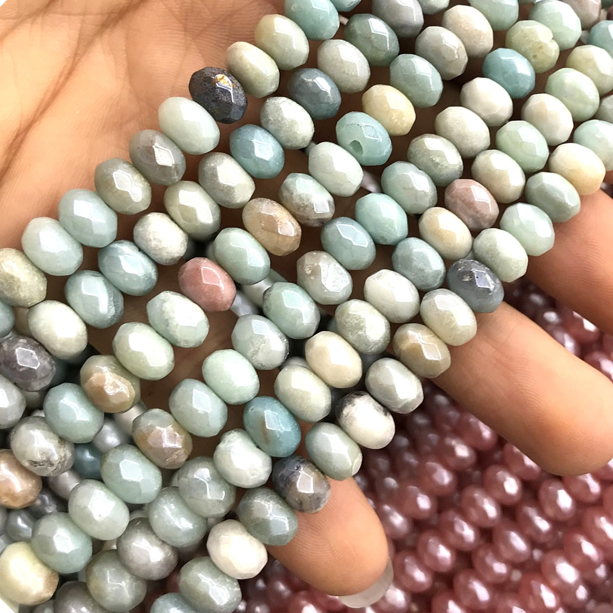 CRB12 Amazonite Beads Electroplated Faceted Rondelle 5x8mm 15" Strand