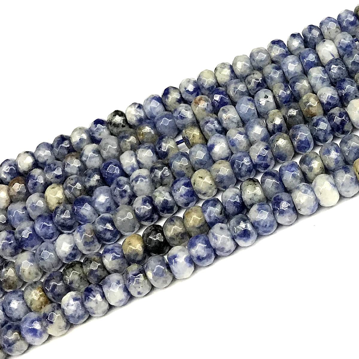 CRB121 Blue Spot Stone Beads Faceted Rondelle 5x8mm 15" Strand