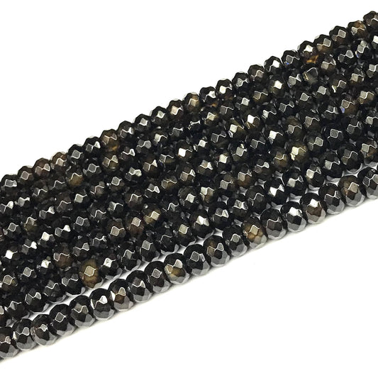 CRB128 Golden Obsidian Beads Faceted Rondelle 4x6mm 15" Strand