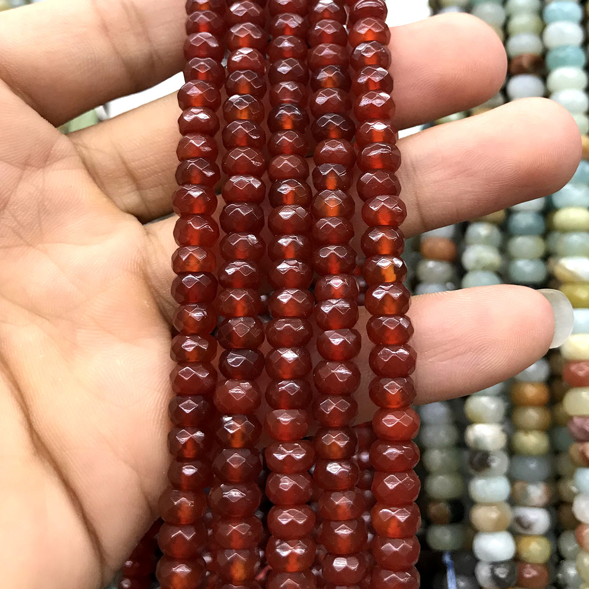 CRB130 Red Agate Beads Faceted Rondelle 4x6mm 15" Strand