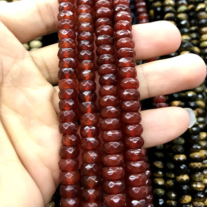 CRB131 Red Agate Beads Faceted Rondelle 5x8mm 15" Strand