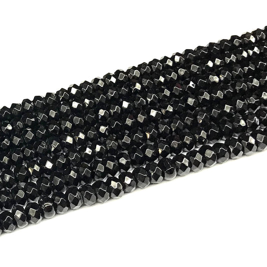 CRB132 Black Agate Beads Faceted Rondelle 4x6mm 15" Strand