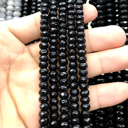 CRB132 Black Agate Beads Faceted Rondelle 4x6mm 15" Strand