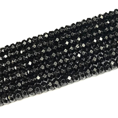 CRB133 Black Agate Beads Faceted Rondelle 5x8mm 15" Strand