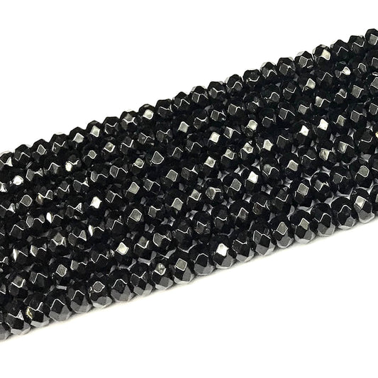 CRB133 Black Agate Beads Faceted Rondelle 5x8mm 15" Strand