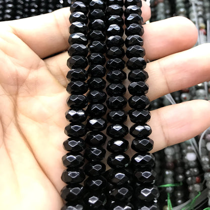 CRB133 Black Agate Beads Faceted Rondelle 5x8mm 15" Strand