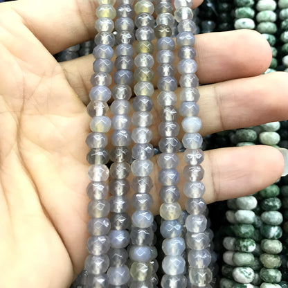 CRB134 Grey Agate Beads Faceted Rondelle 4x6mm 15" Strand