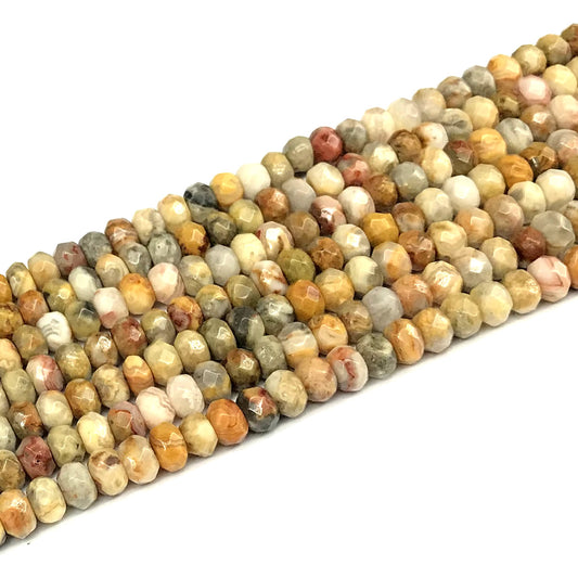 CRB138 Yellow Crazy Lace Agate Beads Faceted Rondelle 4x6mm 15" Strand