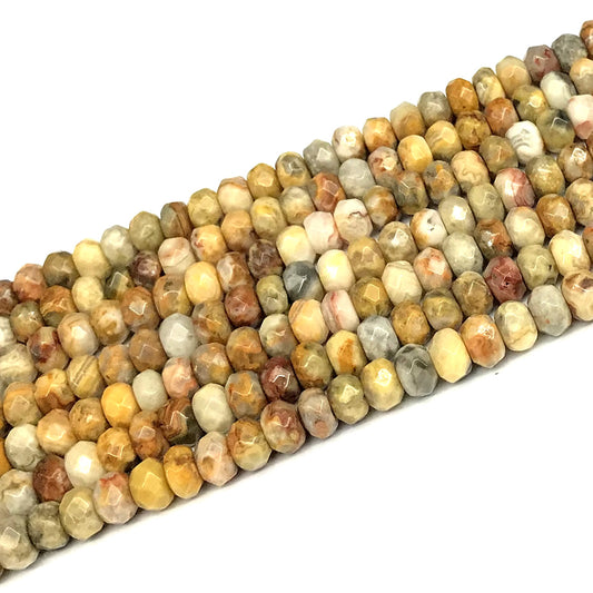 CRB139 Yellow Crazy Lace Agate Beads Faceted Rondelle 5x8mm 15" Strand