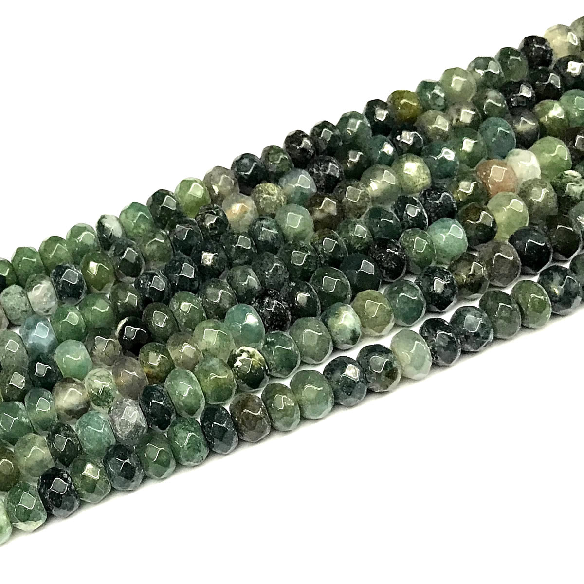 CRB140 Moss Agate Beads Faceted Rondelle 4x6mm 15" Strand