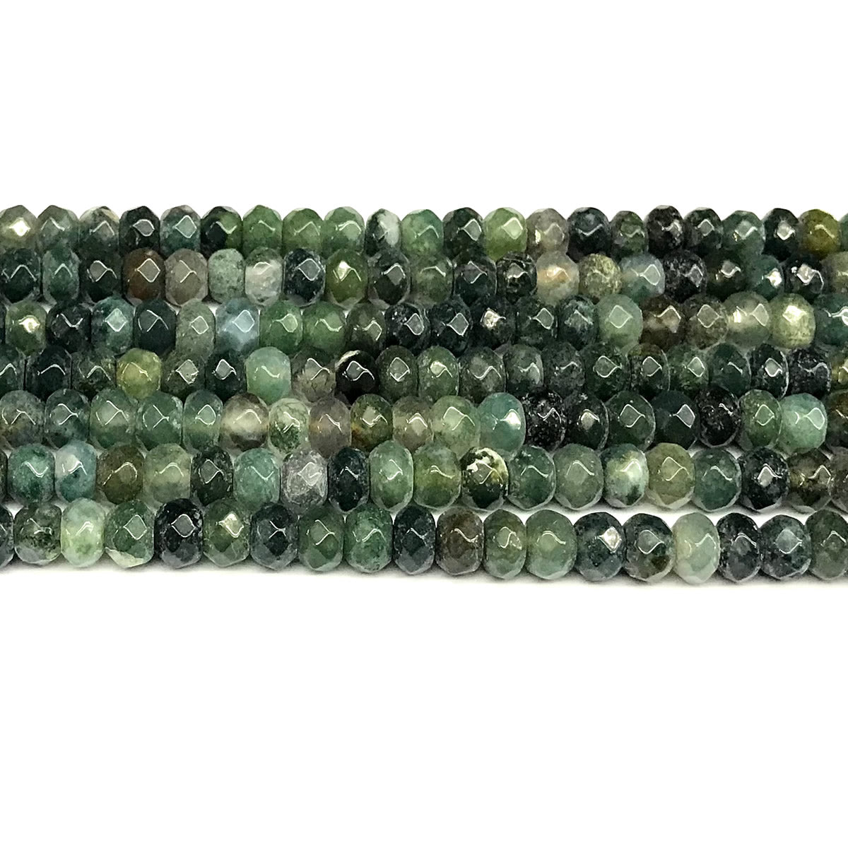 CRB140 Moss Agate Beads Faceted Rondelle 4x6mm 15" Strand